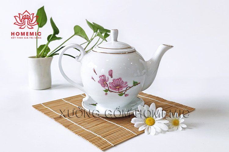 Bộ Trà Camellia Hoa Đào Kẻ Vàng