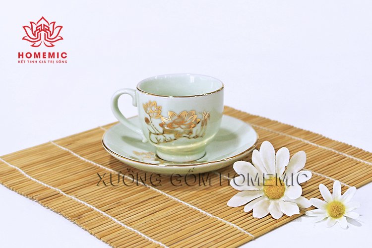 Bộ Trà Camellia Men Trắng Ngọc Sen Vàng