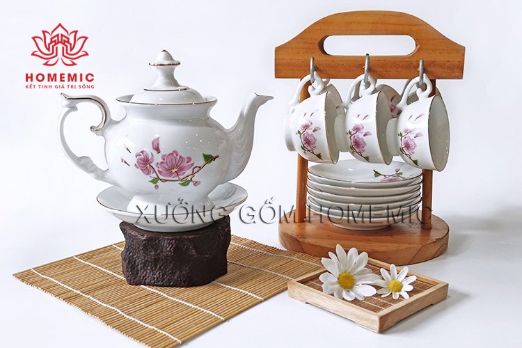 Bộ Trà Đài Cát Hoa Đào Kẻ Vàng