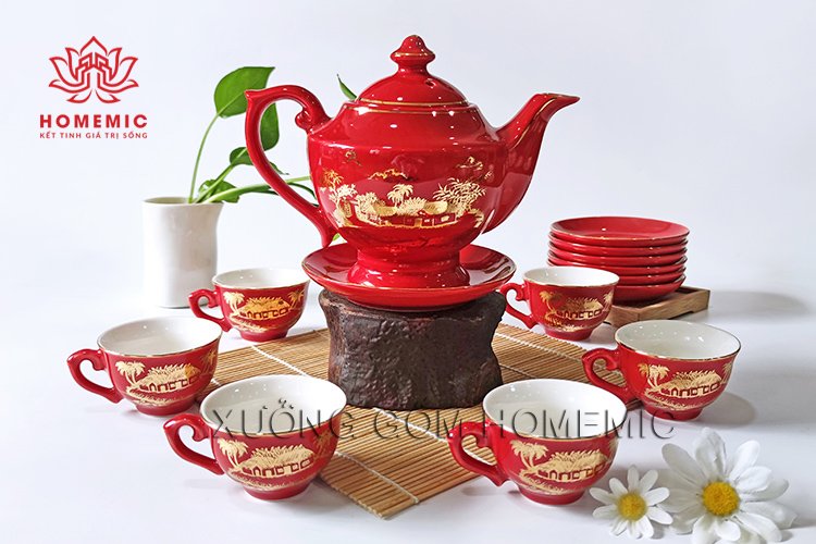 Bộ Trà Đèn Thần Men Đỏ Hào Gia Phú Quý
