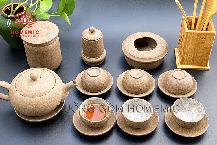 Bộ Trà Hồng Sa Nâu Đất - Gốm sứ Bát Tràng