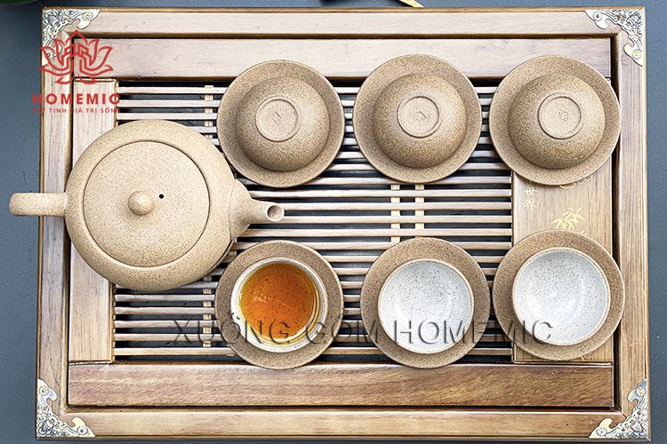 Bộ Trà Hồng Sa Nâu Đất - Gốm sứ Bát Tràng