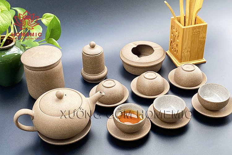 Bộ Trà Hồng Sa Nâu Đất - Gốm sứ Bát Tràng