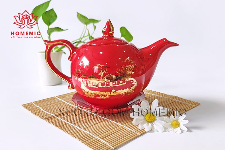 Bộ Trà Mẫu Đơn Men Đỏ Hào Gia Phú Quý