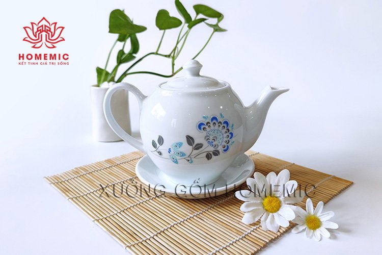 Bộ Trà Dáng Minh Long Hấp Hoa Xanh