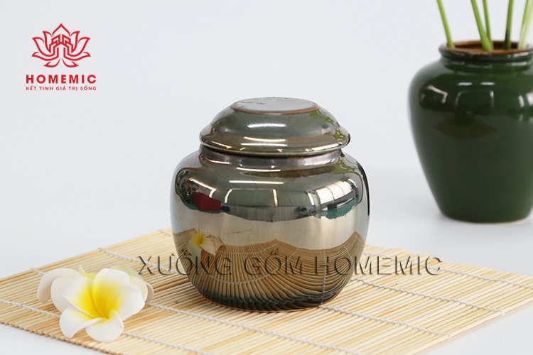 Bộ Trà Quả Hồng Ghi Vàng - Gốm sứ Bát Tràng