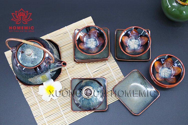 Bộ Trà Quai Đồng Men Hỏa Biến 03 - Gốm sứ Bát Tràng