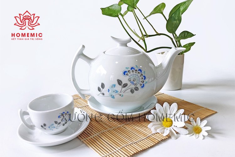 Bộ Trà Trăng Khuyết Hấp Hoa Xanh