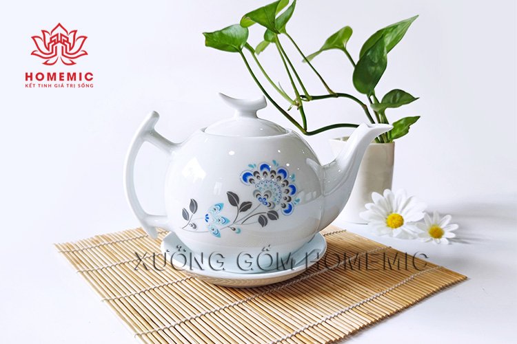 Bộ Trà Trăng Khuyết Hấp Hoa Xanh
