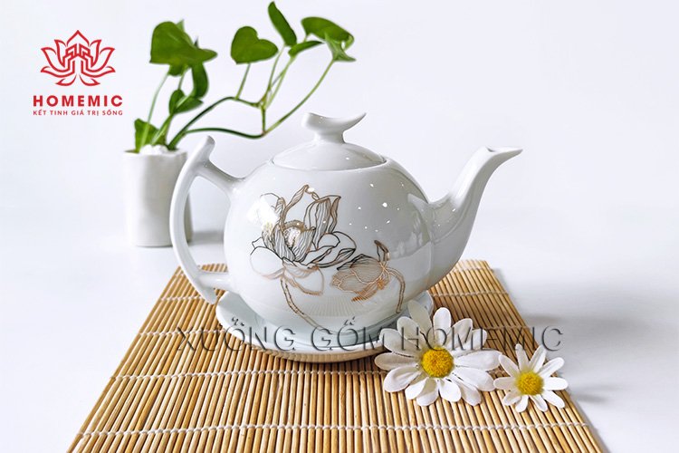 Bộ Trà Trăng Khuyết Hoa Mẫu Đơn Vàng