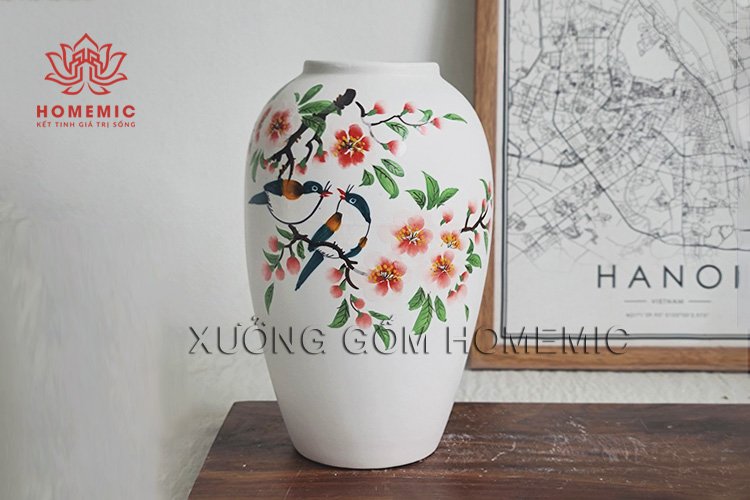 Bộ bình hoa gốm sứ Bát Tràng đẹp - Lọ hoa sứ trắng để trang trí
