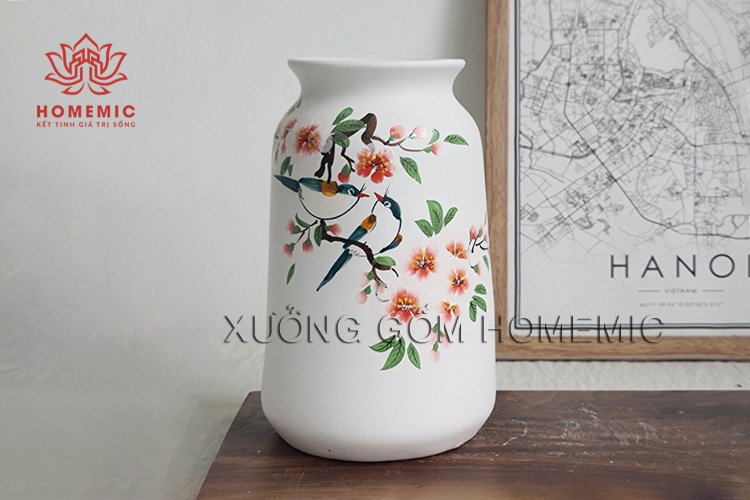 Bộ bình hoa gốm sứ Bát Tràng đẹp - Lọ hoa sứ trắng để trang trí
