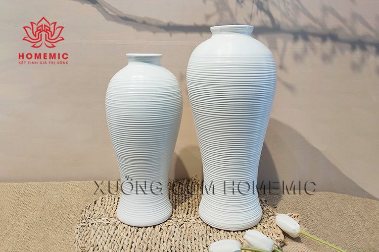 Lọ hoa sứ trắng đẹp - Bình hoa decor gốm sứ làm quà tặng