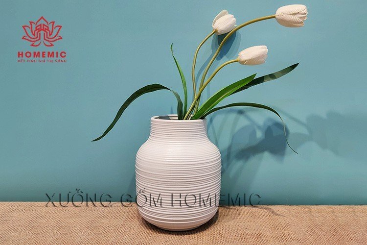 Lọ hoa sứ trắng Bát Tràng cao cấp - Lọ hoa men trắng đẹp làm quà tăng