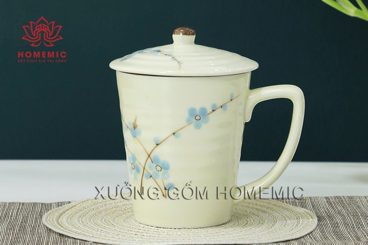 Ly Sứ Vẽ Tay Có Nắp - Ly sứ quà tặng Bát Tràng
