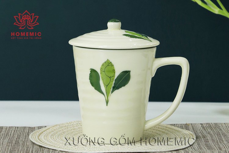 Ly Sứ Vẽ Tay Có Nắp - Ly sứ quà tặng Bát Tràng